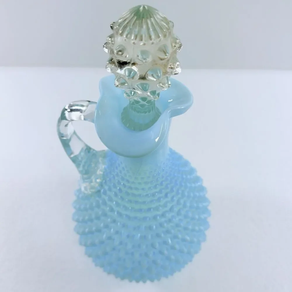 Vintage Fenton Glass Blue Opalescent Hobnail Wine Decanter Pitcher W/ Stopper